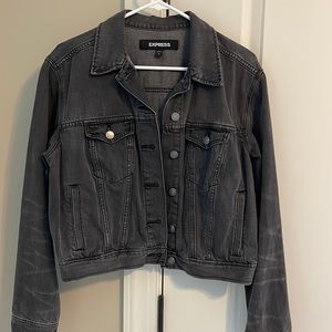 Express Women’s Crop Distressed Black Denim Jacket